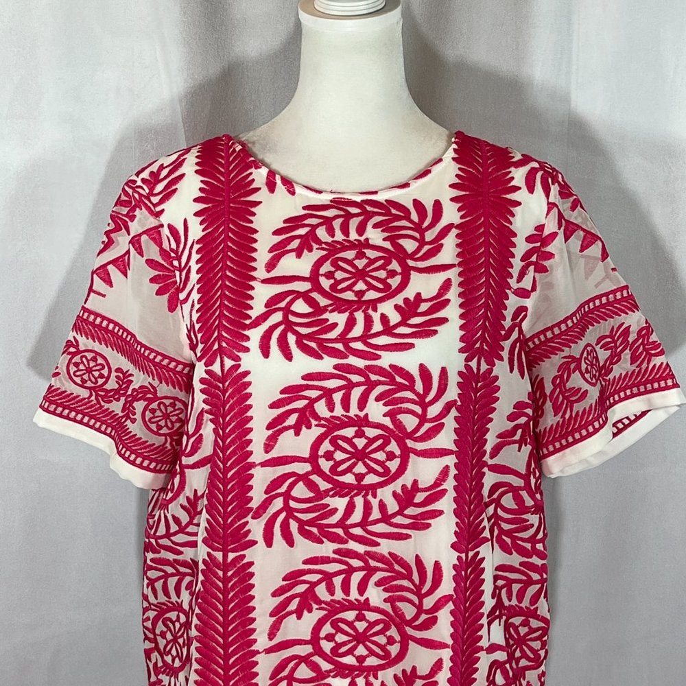 LULUS White & Bright Pink Embroidered Sheath Dress Tunic Size Small - Picture 3 of 10